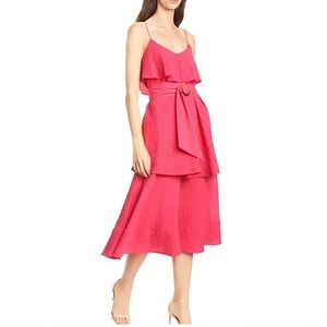 Club Monaco Pink Tiered Maxi Dress with Belt Size 6